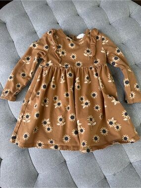 Girls' Brown Sunflower Long-Sleeve Dress